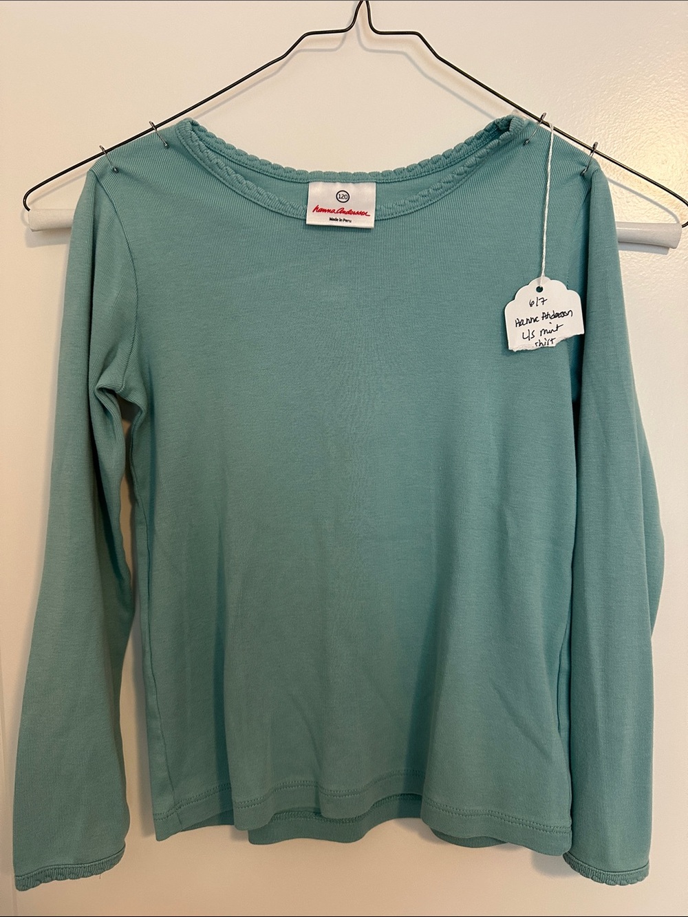 Hanna Andersson Light Teal Long Sleeve Tee with Scalloped Neck